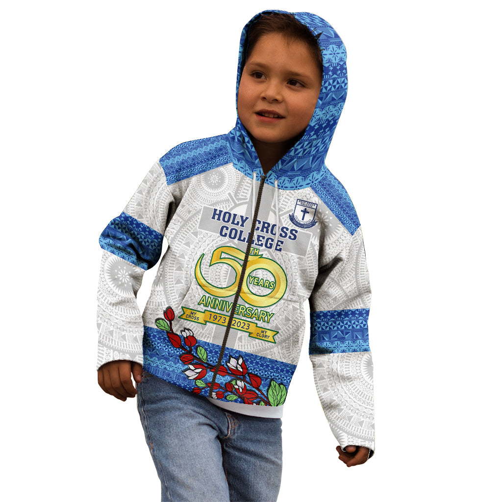 Personalised Fiji Holy Cross College Kid Hoodie Happy 50th Anniversary Fijian Tagimoucia Tapa Pattern LT14 - Polynesian Pride