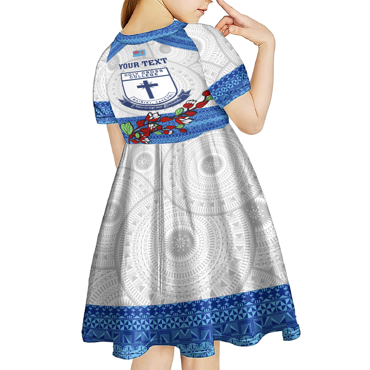 Personalised Fiji Holy Cross College Kid Short Sleeve Dress Happy 50th Anniversary Fijian Tagimoucia Tapa Pattern LT14 - Polynesian Pride
