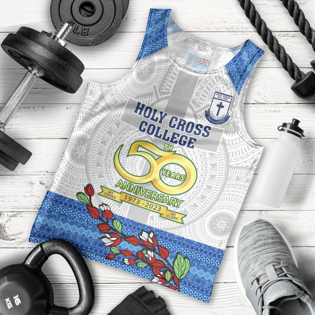 Personalised Fiji Holy Cross College Men Tank Top Happy 50th Anniversary Fijian Tagimoucia Tapa Pattern LT14 White - Polynesian Pride