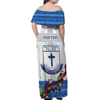Personalised Fiji Holy Cross College Off Shoulder Maxi Dress Happy 50th Anniversary Fijian Tagimoucia Tapa Pattern LT14 - Polynesian Pride