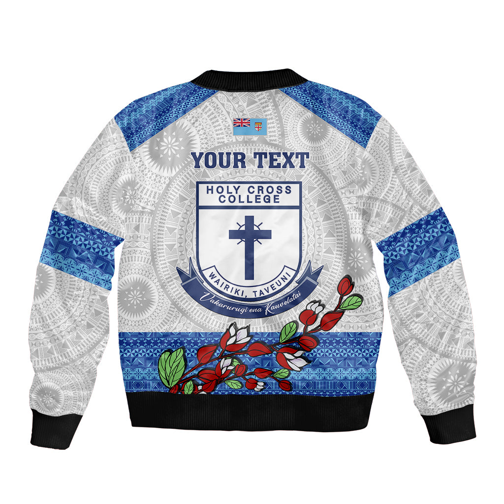Personalised Fiji Holy Cross College Sleeve Zip Bomber Jacket Happy 50th Anniversary Fijian Tagimoucia Tapa Pattern LT14 - Polynesian Pride