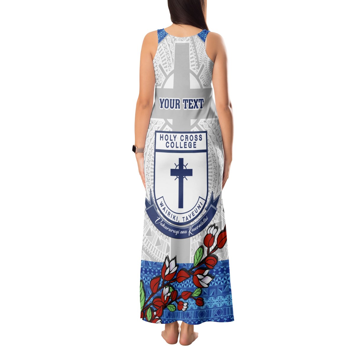 Personalised Fiji Holy Cross College Tank Maxi Dress Happy 50th Anniversary Fijian Tagimoucia Tapa Pattern LT14 - Polynesian Pride