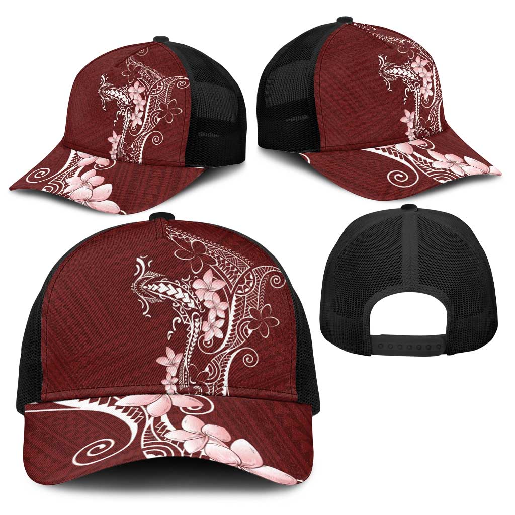 Oxblood Hawaii Baseball Net Cap Hammerhead Shark Tattoo Curve Polynesian - Polynesian Pride