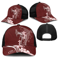 Oxblood Hawaii Baseball Net Cap Hammerhead Shark Tattoo Curve Polynesian - Polynesian Pride