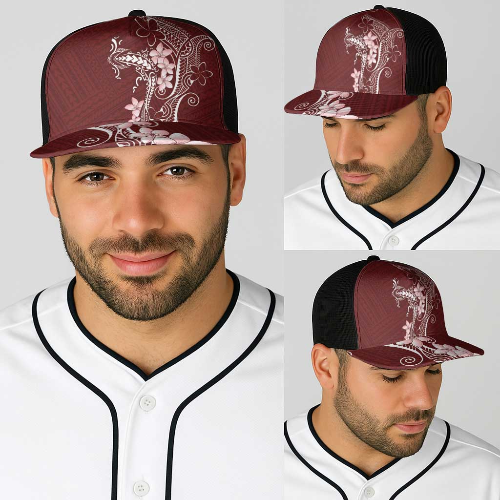 Oxblood Hawaii Baseball Net Cap Hammerhead Shark Tattoo Curve Polynesian - Polynesian Pride