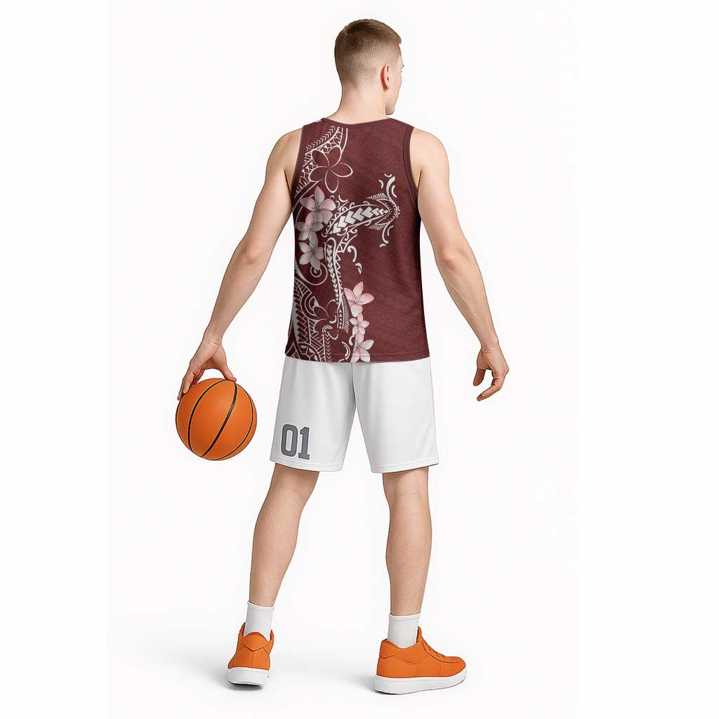 Oxblood Hawaii Basketball Jersey Hammerhead Shark Tattoo Curve Polynesian - Polynesian Pride