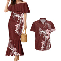Oxblood Hawaii Couples Matching Mermaid Dress and Hawaiian Shirt Hammerhead Shark Tattoo Curve Polynesian LT14 Oxblood - Polynesian Pride