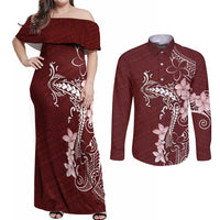 Oxblood Hawaii Couples Matching Off Shoulder Maxi Dress and Long Sleeve Button Shirt Hammerhead Shark Tattoo Curve Polynesian LT14 Oxblood - Polynesian Pride