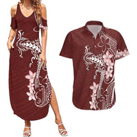 Oxblood Hawaii Couples Matching Summer Maxi Dress and Hawaiian Shirt Hammerhead Shark Tattoo Curve Polynesian LT14 Oxblood - Polynesian Pride