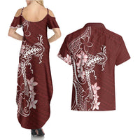 Oxblood Hawaii Couples Matching Summer Maxi Dress and Hawaiian Shirt Hammerhead Shark Tattoo Curve Polynesian LT14 - Polynesian Pride