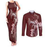 Oxblood Hawaii Couples Matching Tank Maxi Dress and Long Sleeve Button Shirt Hammerhead Shark Tattoo Curve Polynesian LT14 Oxblood - Polynesian Pride