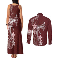 Oxblood Hawaii Couples Matching Tank Maxi Dress and Long Sleeve Button Shirt Hammerhead Shark Tattoo Curve Polynesian LT14 - Polynesian Pride