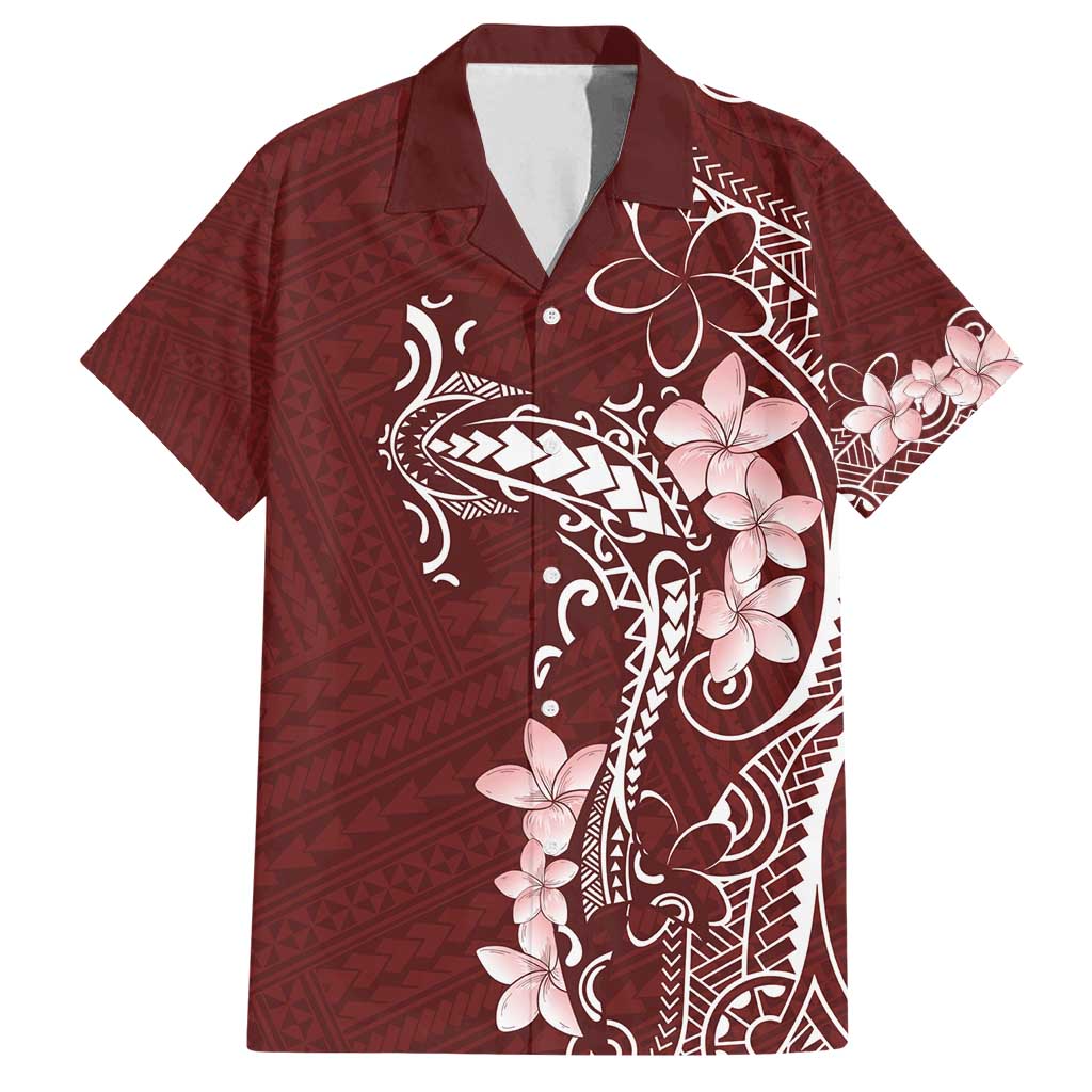 Oxblood Hawaii Family Matching Long Sleeve Bodycon Dress and Hawaiian Shirt Hammerhead Shark Tattoo Curve Polynesian LT14 Dad's Shirt - Short Sleeve Oxblood - Polynesian Pride