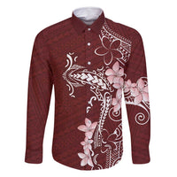 Oxblood Hawaii Family Matching Long Sleeve Bodycon Dress and Hawaiian Shirt Hammerhead Shark Tattoo Curve Polynesian LT14 Dad's Shirt - Long Sleeve Oxblood - Polynesian Pride