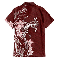 Oxblood Hawaii Family Matching Off The Shoulder Long Sleeve Dress and Hawaiian Shirt Hammerhead Shark Tattoo Curve Polynesian LT14 - Polynesian Pride