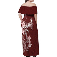 Oxblood Hawaii Family Matching Off Shoulder Maxi Dress and Hawaiian Shirt Hammerhead Shark Tattoo Curve Polynesian LT14 - Polynesian Pride