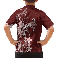 Oxblood Hawaii Family Matching Puletasi and Hawaiian Shirt Hammerhead Shark Tattoo Curve Polynesian LT14 - Polynesian Pride