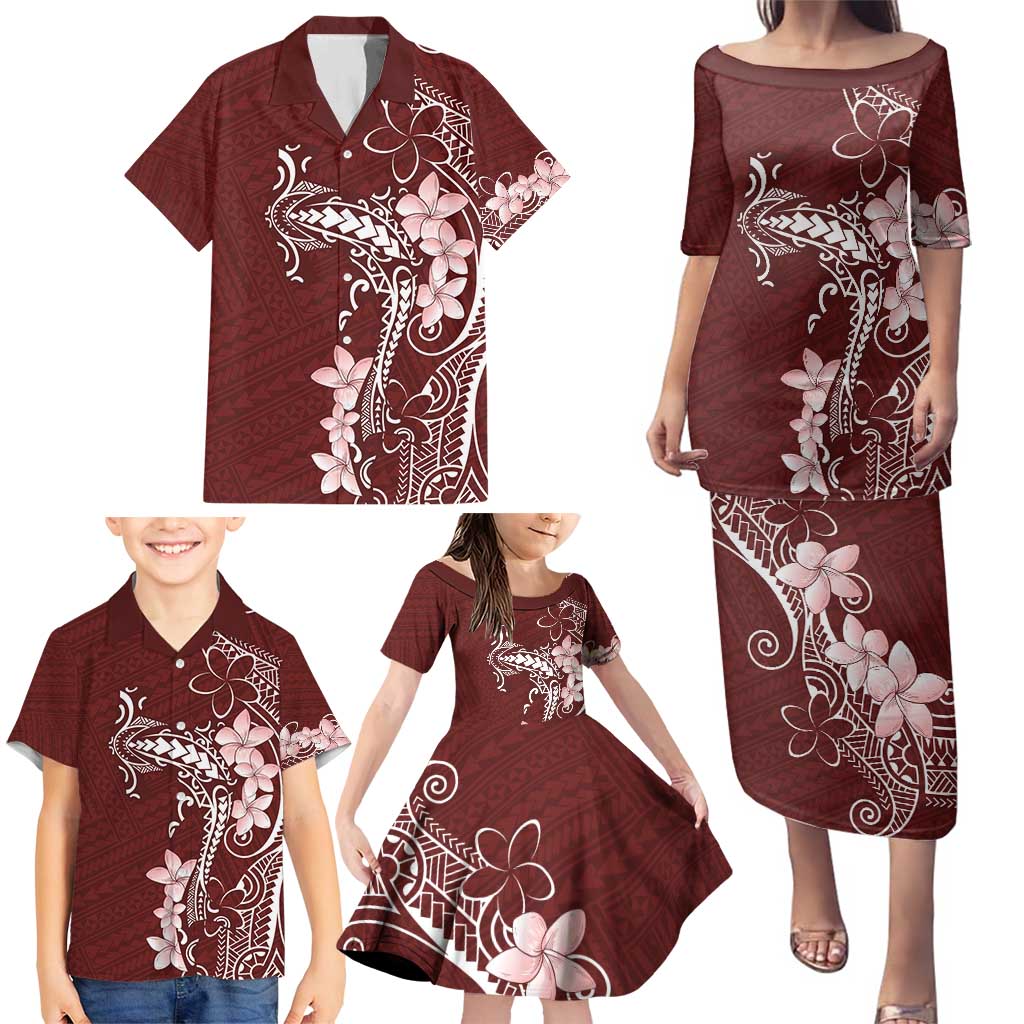 Oxblood Hawaii Family Matching Puletasi and Hawaiian Shirt Hammerhead Shark Tattoo Curve Polynesian LT14 - Polynesian Pride