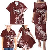 Oxblood Hawaii Family Matching Puletasi and Hawaiian Shirt Hammerhead Shark Tattoo Curve Polynesian LT14 - Polynesian Pride
