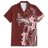 Oxblood Hawaii Family Matching Puletasi and Hawaiian Shirt Hammerhead Shark Tattoo Curve Polynesian LT14 Dad's Shirt - Short Sleeve Oxblood - Polynesian Pride