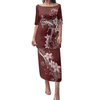 Oxblood Hawaii Family Matching Puletasi and Hawaiian Shirt Hammerhead Shark Tattoo Curve Polynesian LT14 Mom's Dress Oxblood - Polynesian Pride
