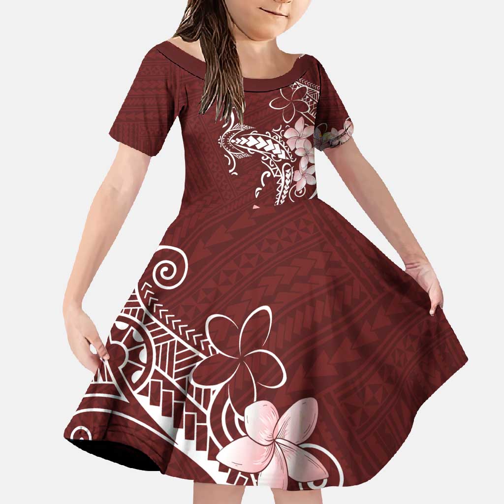 Oxblood Hawaii Family Matching Short Sleeve Bodycon Dress and Hawaiian Shirt Hammerhead Shark Tattoo Curve Polynesian LT14 Daughter's Dress Oxblood - Polynesian Pride