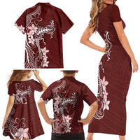 Oxblood Hawaii Family Matching Short Sleeve Bodycon Dress and Hawaiian Shirt Hammerhead Shark Tattoo Curve Polynesian LT14 - Polynesian Pride