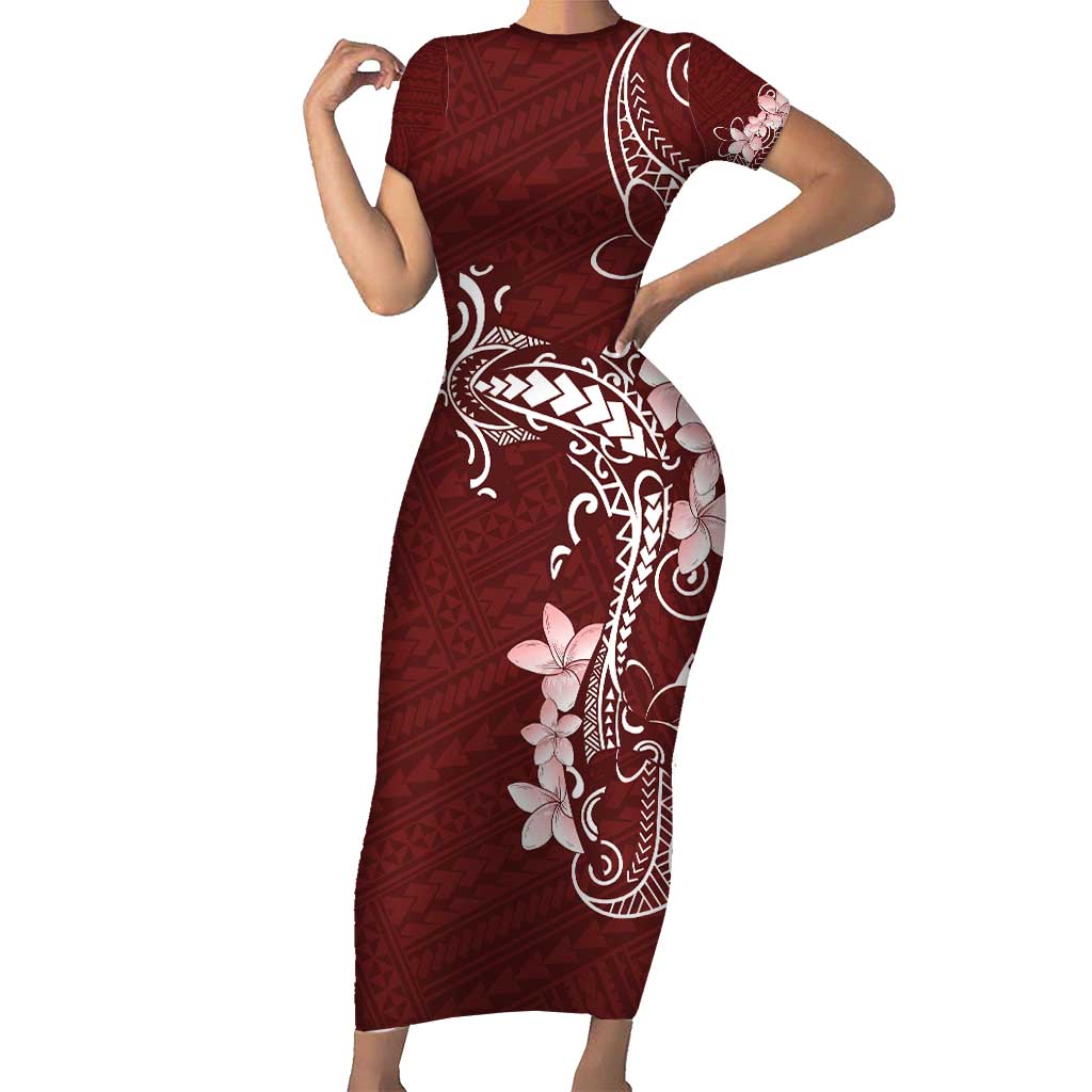 Oxblood Hawaii Family Matching Short Sleeve Bodycon Dress and Hawaiian Shirt Hammerhead Shark Tattoo Curve Polynesian LT14 Mom's Dress Oxblood - Polynesian Pride