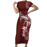 Oxblood Hawaii Family Matching Short Sleeve Bodycon Dress and Hawaiian Shirt Hammerhead Shark Tattoo Curve Polynesian LT14 Mom's Dress Oxblood - Polynesian Pride
