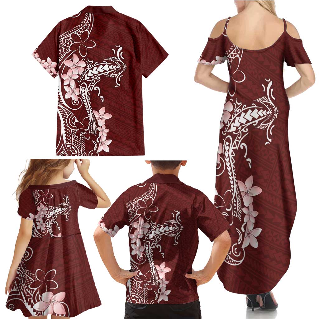 Oxblood Hawaii Family Matching Summer Maxi Dress and Hawaiian Shirt Hammerhead Shark Tattoo Curve Polynesian LT14 - Polynesian Pride
