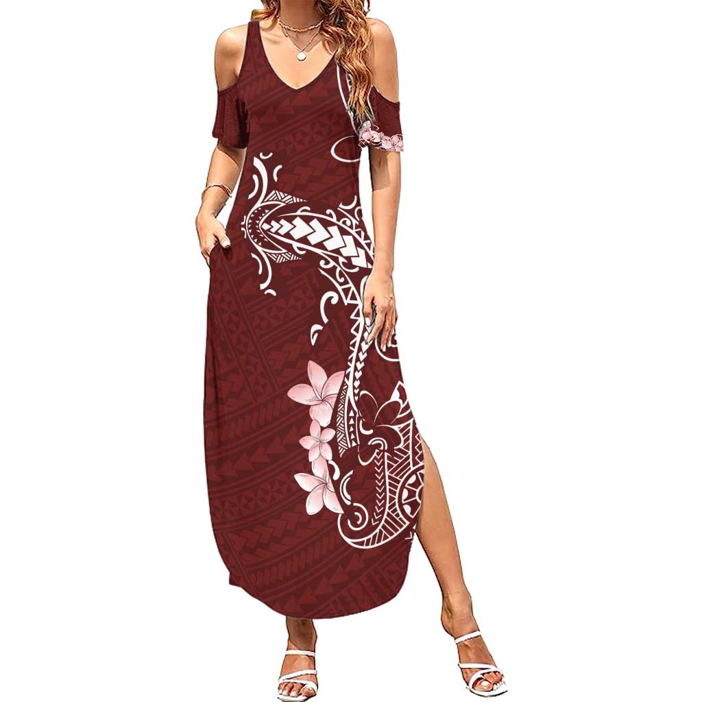 Oxblood Hawaii Family Matching Summer Maxi Dress and Hawaiian Shirt Hammerhead Shark Tattoo Curve Polynesian LT14 Mom's Dress Oxblood - Polynesian Pride