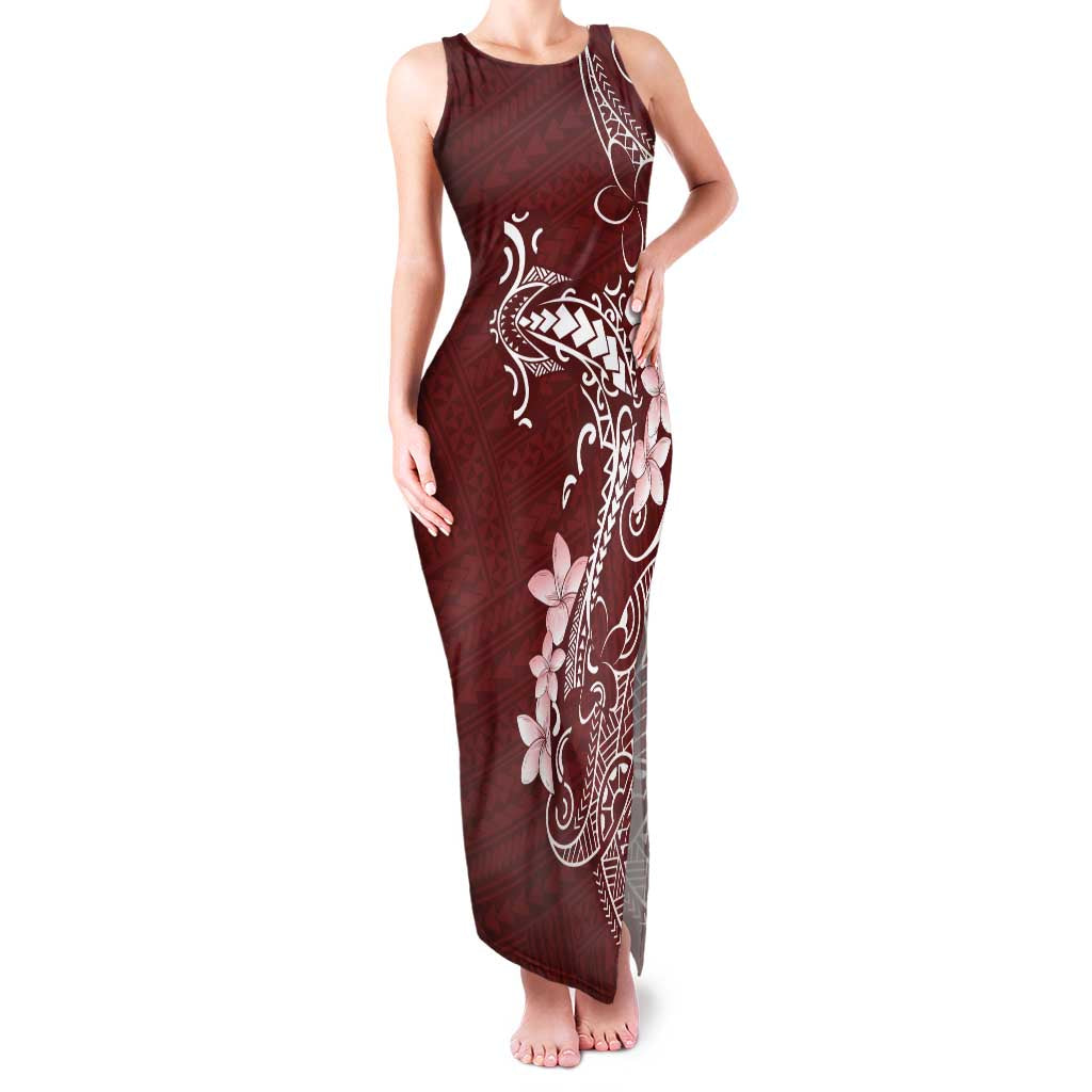 Oxblood Hawaii Family Matching Tank Maxi Dress and Hawaiian Shirt Hammerhead Shark Tattoo Curve Polynesian LT14 Mom's Dress Oxblood - Polynesian Pride