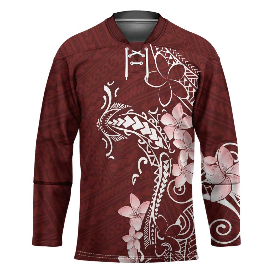 Oxblood Hawaii Hockey Jersey Hammerhead Shark Tattoo Curve Polynesian - Polynesian Pride