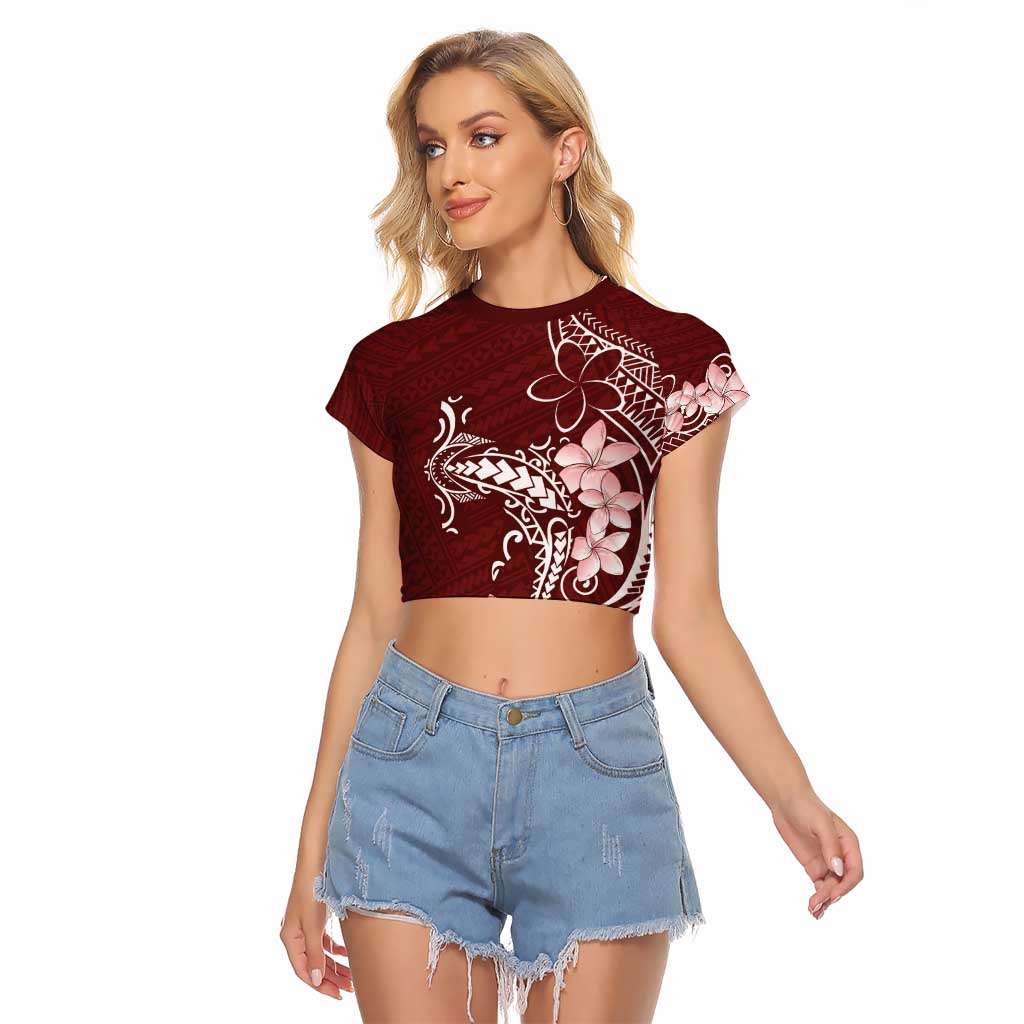 Oxblood Hawaii Raglan Cropped T Shirt Hammerhead Shark Tattoo Curve Polynesian - Polynesian Pride