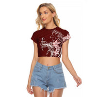 Oxblood Hawaii Raglan Cropped T Shirt Hammerhead Shark Tattoo Curve Polynesian - Polynesian Pride