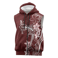 Oxblood Hawaii Sleeveless Zip Hoodie Hammerhead Shark Tattoo Curve Polynesian - Polynesian Pride