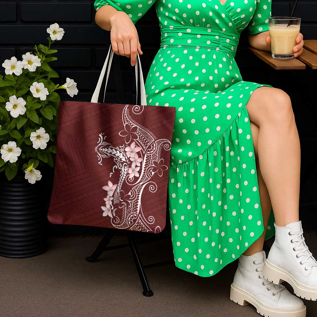 Oxblood Hawaii Tote Bag Hammerhead Shark Tattoo Curve Polynesian - Polynesian Pride