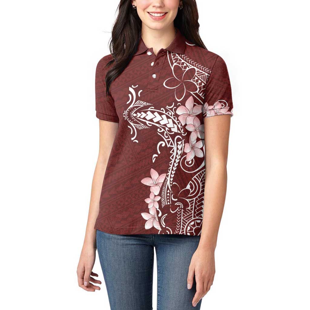 Oxblood Hawaii Women Polo Shirt Hammerhead Shark Tattoo Curve Polynesian - Polynesian Pride