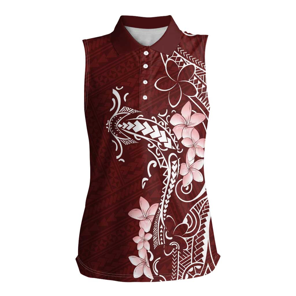 Oxblood Hawaii Women Sleeveless Polo Shirt Hammerhead Shark Tattoo Curve Polynesian LT14 Female Oxblood - Polynesian Pride