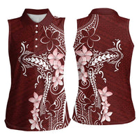 Oxblood Hawaii Women Sleeveless Polo Shirt Hammerhead Shark Tattoo Curve Polynesian LT14 - Polynesian Pride
