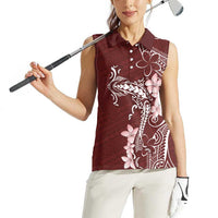Oxblood Hawaii Women Sleeveless Polo Shirt Hammerhead Shark Tattoo Curve Polynesian LT14 - Polynesian Pride