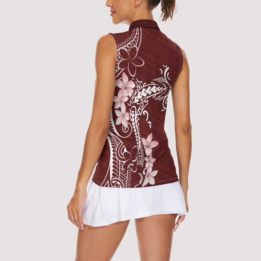 Oxblood Hawaii Women Sleeveless Polo Shirt Hammerhead Shark Tattoo Curve Polynesian LT14 - Polynesian Pride