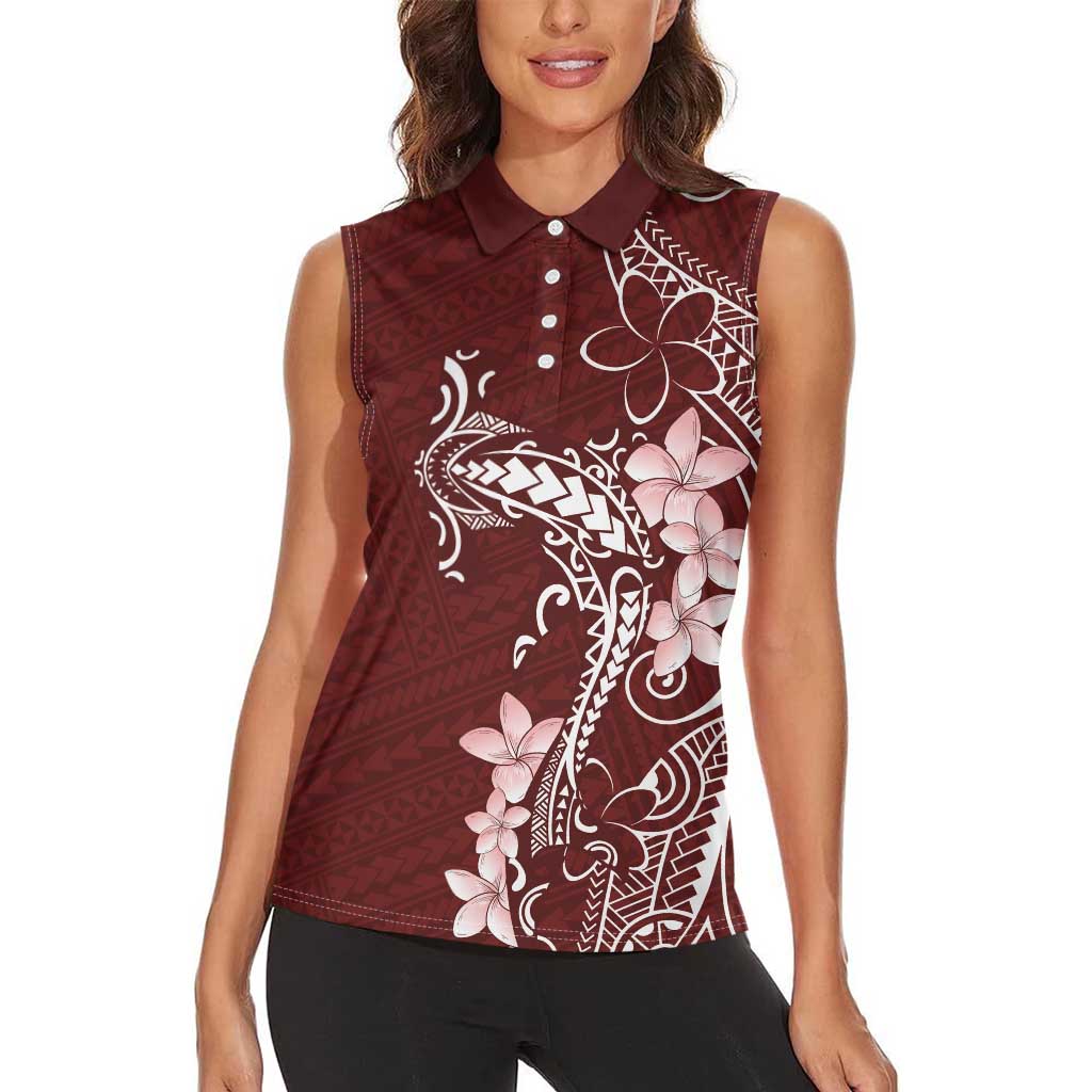 Oxblood Hawaii Women Sleeveless Polo Shirt Hammerhead Shark Tattoo Curve Polynesian LT14 - Polynesian Pride