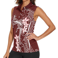 Oxblood Hawaii Women Sleeveless Polo Shirt Hammerhead Shark Tattoo Curve Polynesian LT14 - Polynesian Pride