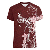 Oxblood Hawaii Women V-Neck T-Shirt Hammerhead Shark Tattoo Curve Polynesian LT14 Female Oxblood - Polynesian Pride