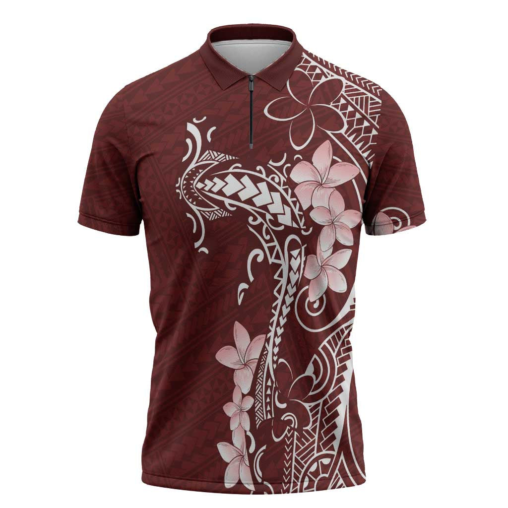 Oxblood Hawaii Zipper Polo Shirt Hammerhead Shark Tattoo Curve Polynesian LT14 Oxblood - Polynesian Pride