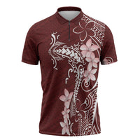 Oxblood Hawaii Zipper Polo Shirt Hammerhead Shark Tattoo Curve Polynesian LT14 Oxblood - Polynesian Pride
