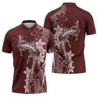 Oxblood Hawaii Zipper Polo Shirt Hammerhead Shark Tattoo Curve Polynesian LT14 - Polynesian Pride