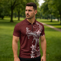 Oxblood Hawaii Zipper Polo Shirt Hammerhead Shark Tattoo Curve Polynesian LT14 - Polynesian Pride