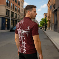Oxblood Hawaii Zipper Polo Shirt Hammerhead Shark Tattoo Curve Polynesian LT14 - Polynesian Pride